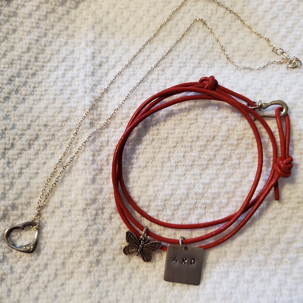 Sorority Silver Heart Necklace And Red Wrap Bracelet